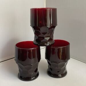 3 Vintage Anchor Hocking Georgian Ruby Red 9 oz Flat Tumbler Drinking‎ Glasses